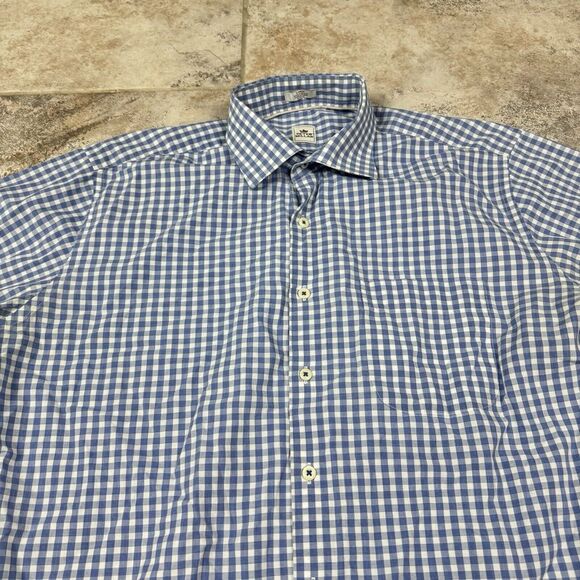 Peter Millar Button Up Shirt Mens Large Blue Gingham Check Long Sleeve Casual - Picture 2 of 10